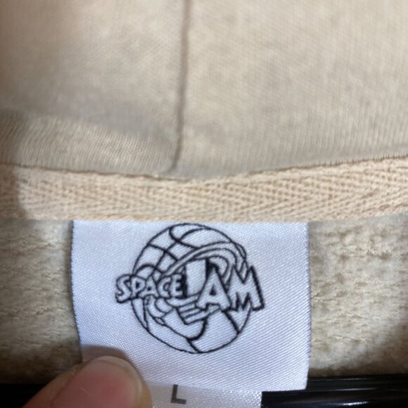 Space Jam Beige Hoodie Front & Back Graphics Large Size Cotton/Poly Blend Unisex - Picture 6 of 11